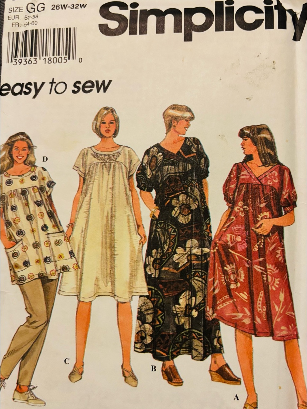 Vintage Simplicity 9548 Pattern Tunic Dress Size 26W-32W New Uncut